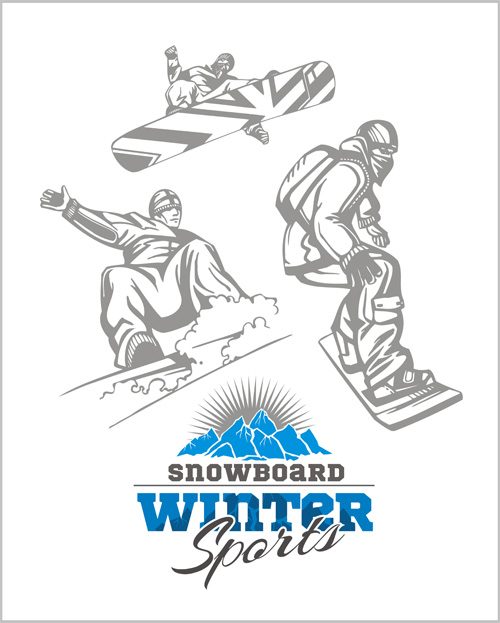 Hand drawn snowboard winter sport vector set 01 winter Sport snowboard hand drawn   