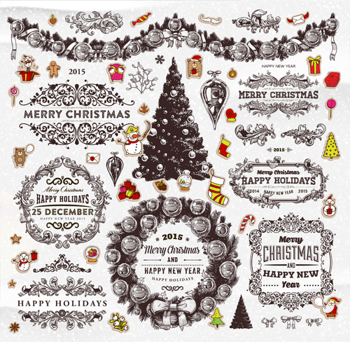 Christmas ornament elements and labels vector material 02 ornament labels elements christmas   