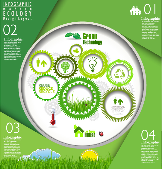 Modern ecology infographics green template vector 05 template modern infographics ecology   