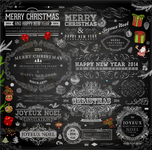 2014 Christmas Dark labels with ornaments vector set 05 ornaments ornament labels label christmas   