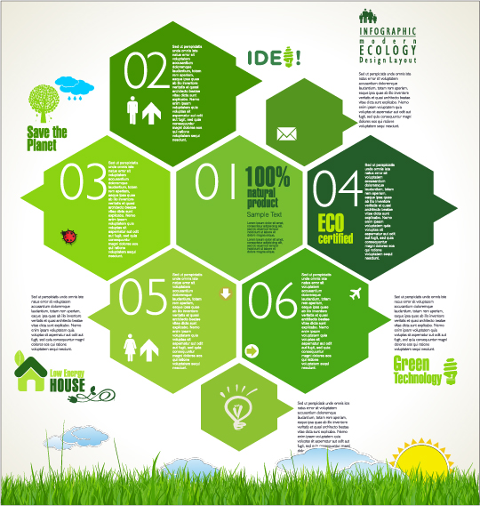 Modern ecology infographics green template vector 12 template modern infographics ecology   