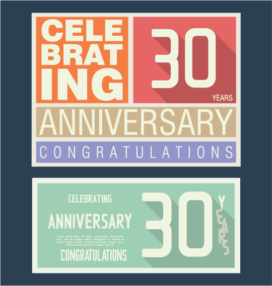 Vintage anniversary cards flat styles vector 05   