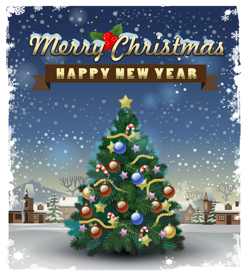 Beautiful christmas tree with new year poster vector poster christmas tree christmas beautiful   