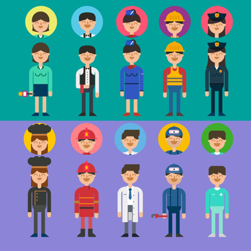 Profession people and head vector set profession people head   