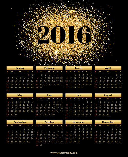 2016 calendar with fireworks vector material 03 material Fireworks calendar 2016   