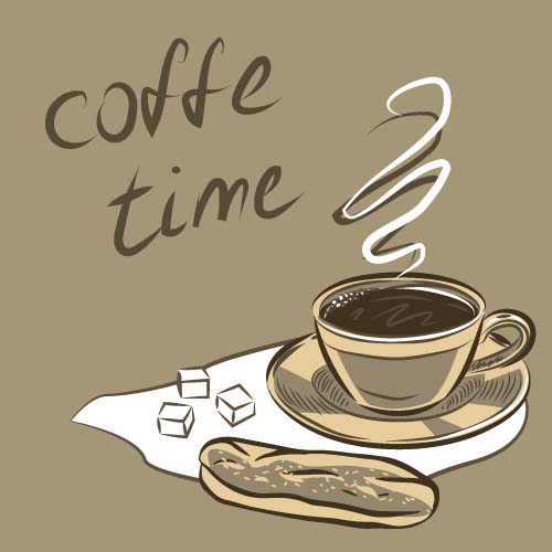 Hand drawn coffee time theme background vector 01 theme hand drawn coffee background   