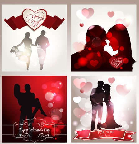 Valentine backgrounds with lovers silhouettes vector Valentine silhouettes silhouette lovers lover backgrounds background   