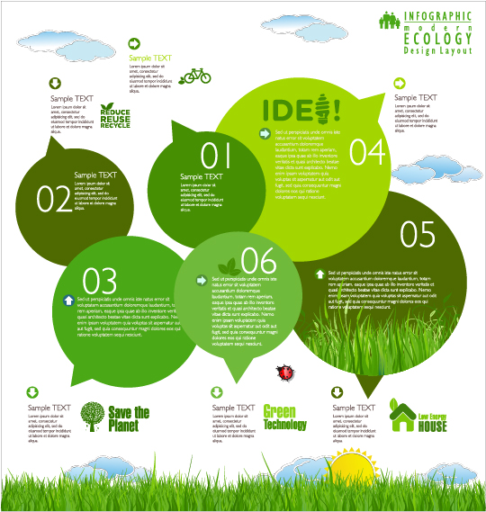 Modern ecology infographics green template vector 15 template modern infographics ecology   
