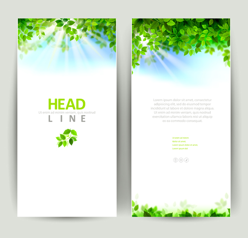 Green leaves with sunlight banners vector material 01 sunlight leaves green leaves green banners   