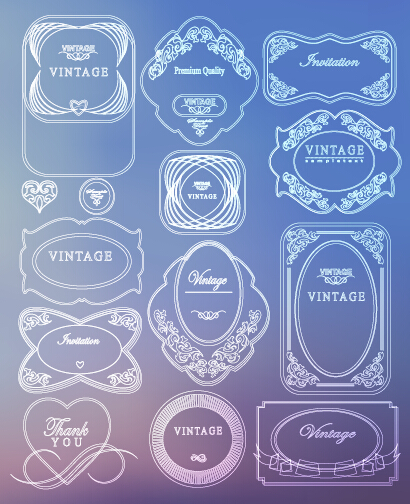 White thin line labels vintage style vector 05 white Vintage Style style line labels label   