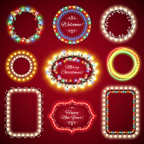 Colored lights christmas frames vector set 01 lights frames colored christmas   