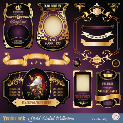 Gold label with retro style vector set 01 Retro font labels label gold   