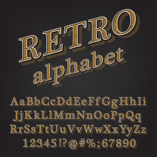 Retro 3D alphabets with number vector Retro font number alphabets   