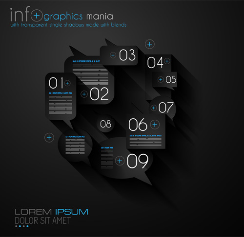 Dark style infographics business vector 08   