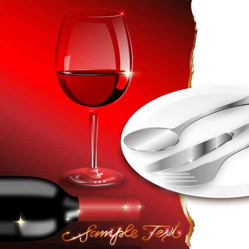 Romantic wine and tableware vector background wine Tableware romantic background   