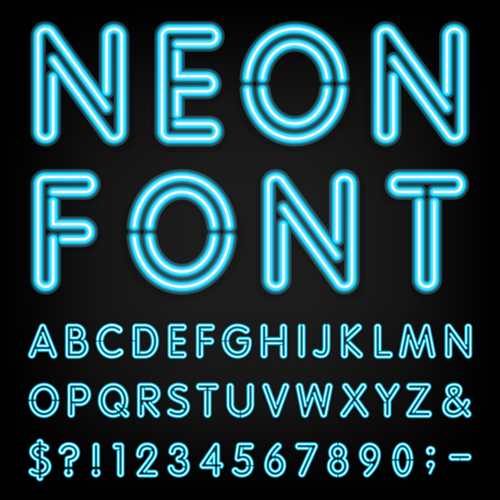 Blue neon number with alphabet vectors material number neon blue alphabet   