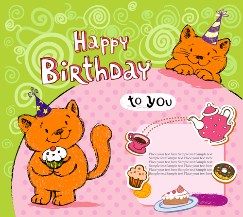 Cute cat birthday cards creative vector material 03 vector material cute cat cute creative cards card birthday cards birthday   