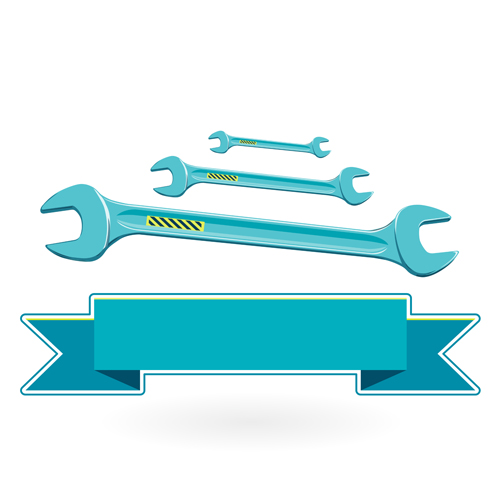 Construction tools with ribbon banners vectors 08 tools ribbon construction banners   
