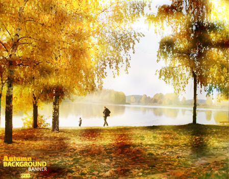 Golden autumn scenery vector background art 01 scenery golden background autumn   