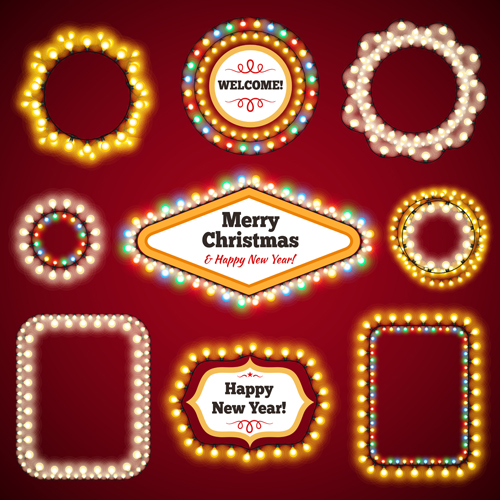 Colored lights christmas frames vector set 02 lights frames frame colored christmas   