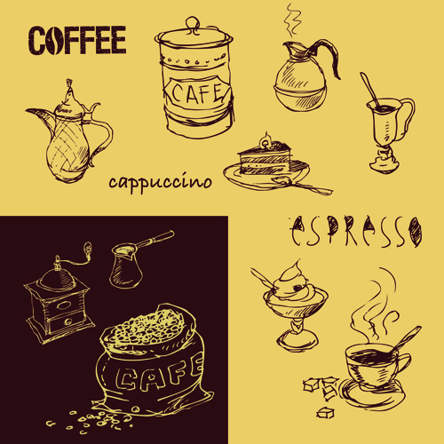 Retro Hand drawn Coffee elements vector 03 Retro font hand-draw hand drawn elements element coffee   