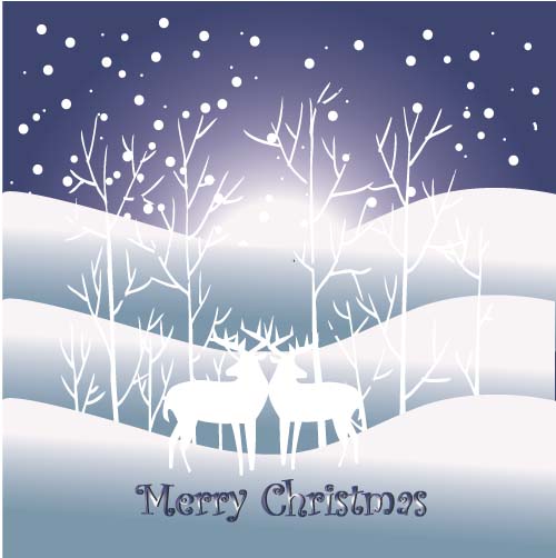 Reindeer and snow landscape christmas background vector 07 reindeer landscape christmas background   