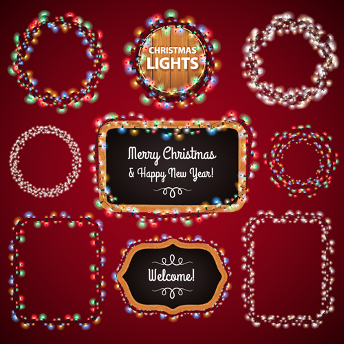 Colored lights christmas frames vector set 03 lights frames colored christmas   