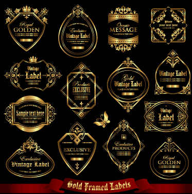 Luxury gold frame labels set vector 04 luxury labels gold frame   