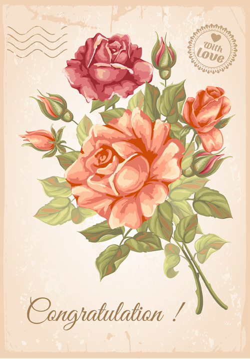 Vector retro flower card graphic 03 flower card   