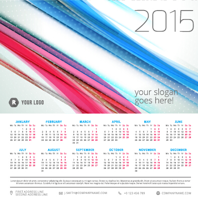 2015 calendar with colored lines vector lines colored calendar 2015   