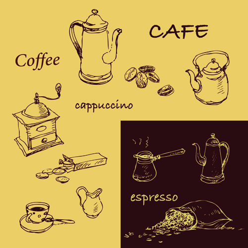 Retro Hand drawn Coffee elements vector 02 Retro font hand-draw hand drawn elements element   