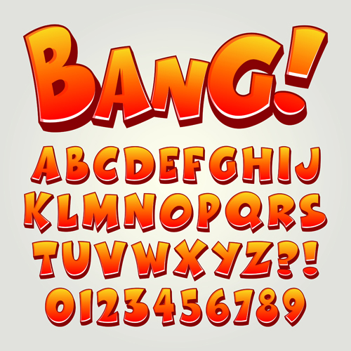 Cartoon bang alphabet with numbers vector numbers cartoon alphabet   