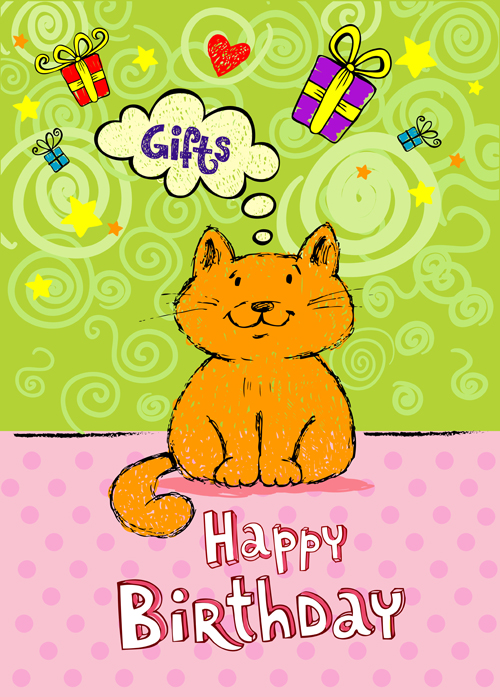 Cute cat birthday cards creative vector material 02 vector material cute cat cute creative car birthday cards birthday   