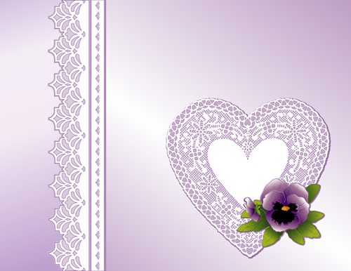 Purple Valentine day card with lace heart vector Valentine purple lace heart day card   