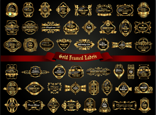 Luxury gold frame labels set vector 02 luxury labels gold frame   