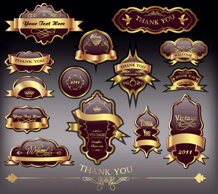 Gold label with retro style vector set 04 Retro font labels label gold   