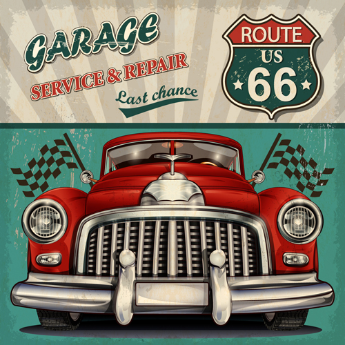 Car posters vintage style vector material 01 vintage vector material posters car   