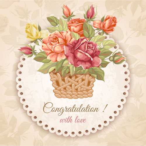 Vector retro flower card graphic 01 Retro font flower card   