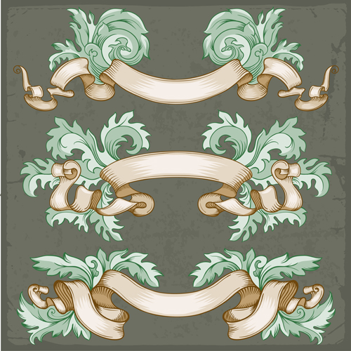 Retro ribbon with ornaments floral vector 02 ribbon Retro font ornaments floral   
