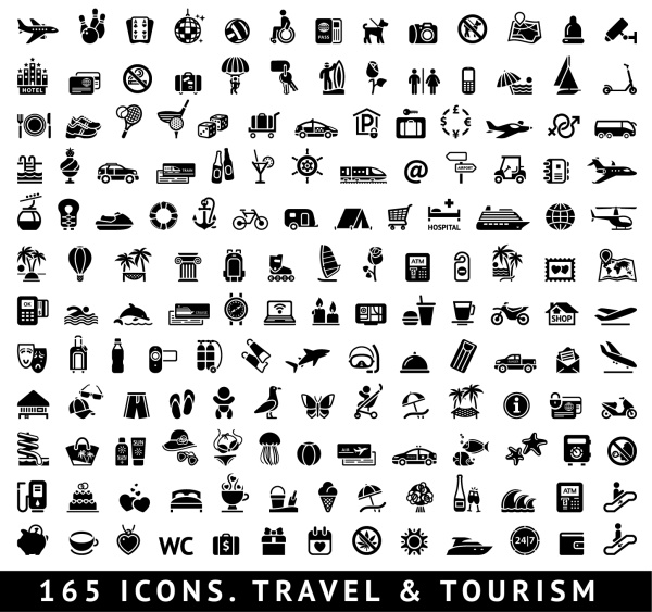 165 Kind icons travel with tourism vector material travel tourism icons   