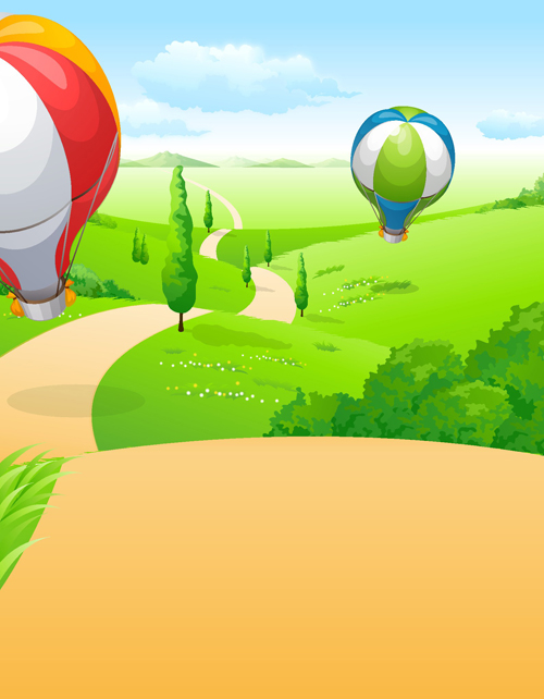 Hot Air Balloon and beautiful views vector 02 views view Hot air balloon beautiful   