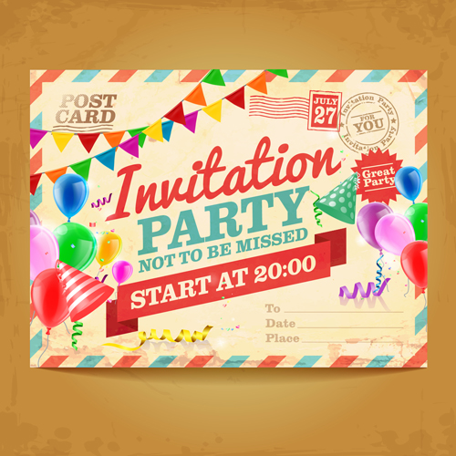 Party Invitation postcards vector material 03 postcards material invitation cards card   