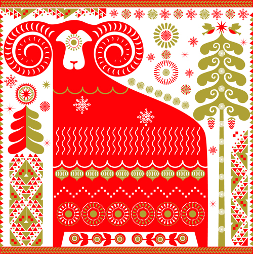 Ornament pattern with sheep vector material sheep pattern ornament material   