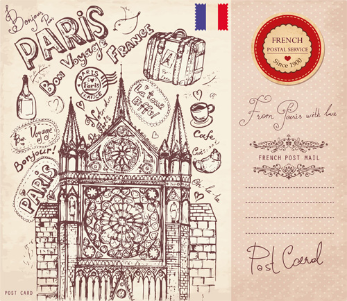 Vector Vintage Paris style post card 02 vintage Post card paris card   