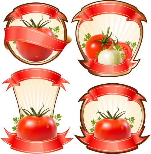 Tomato labels with ribbon vector graphics vector graphics tomato ribbon labels label   