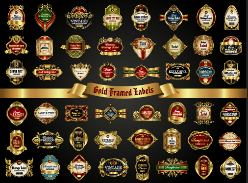 Luxury gold frame labels set vector 01 luxury labels gold frame   