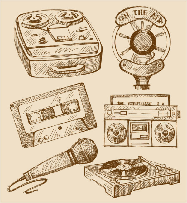 free vector vintage Recorder, Microphone vintage Recorder microphone   