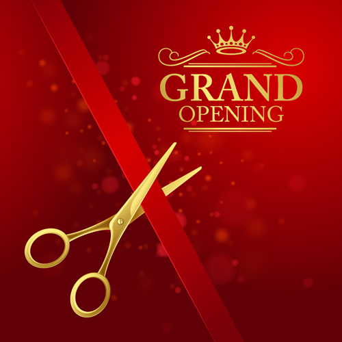 Grand opening with golden scissors background vector 04 scissors opening Grand golden background   