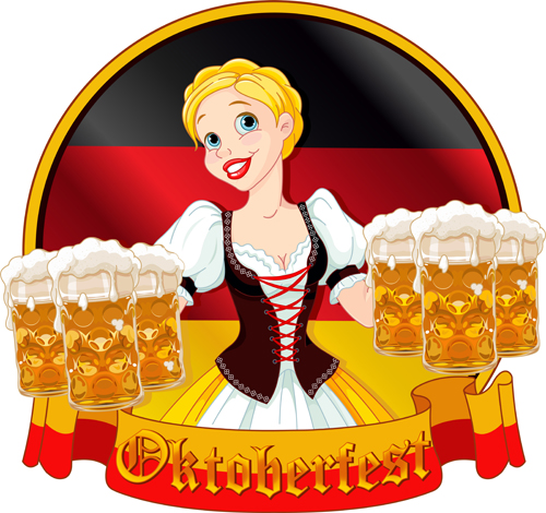 Girl with beer oktoberfest vector material 02 Oktoberfest girl beer   