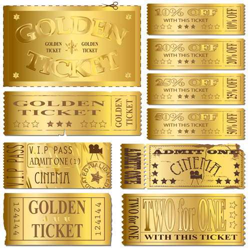 Vector Gold ticket design elements 01 gold elements element design elements   